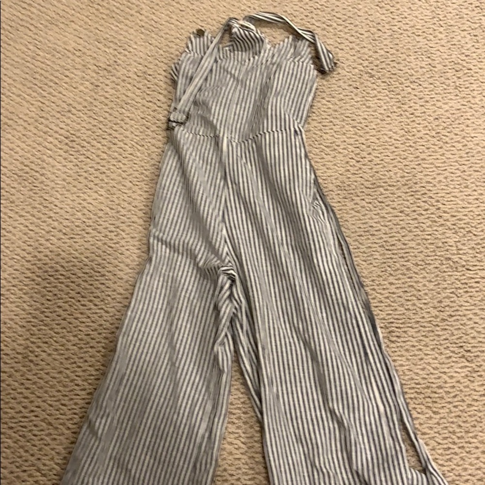 Blue and white stripped jumpsuit